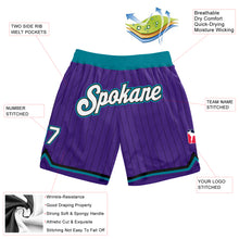 Laden Sie das Bild in den Galerie-Viewer, Custom Purple Black Pinstripe White-Teal Authentic Basketball Shorts
