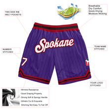 Laden Sie das Bild in den Galerie-Viewer, Custom Purple Black Pinstripe White-Red Authentic Basketball Shorts
