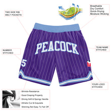 Load image into Gallery viewer, Custom Purple White Pinstripe White-Light Blue Authentic Basketball Shorts
