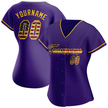 Laden Sie das Bild in den Galerie-Viewer, Custom Purple Vintage USA Flag-Gold Authentic Baseball Jersey
