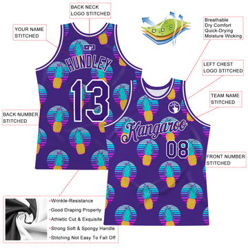 Custom Purple Purple-White 3D Pattern Design Pineapples Authentic Basketball Jersey