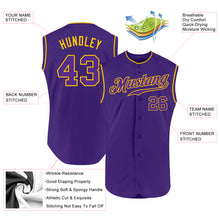 Load image into Gallery viewer, Custom Purple Purple-Gold Authentic Sleeveless Baseball Jersey
