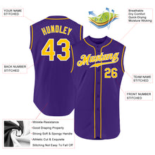 Load image into Gallery viewer, Custom Purple Gold-White Authentic Sleeveless Baseball Jersey

