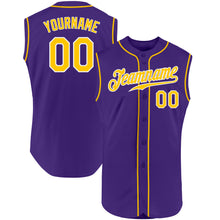 Load image into Gallery viewer, Custom Purple Gold-White Authentic Sleeveless Baseball Jersey
