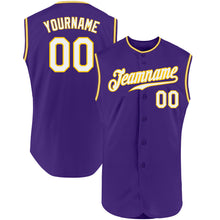 Load image into Gallery viewer, Custom Purple White-Gold Authentic Sleeveless Baseball Jersey

