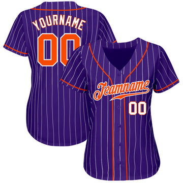 Custom Purple White Pinstripe Orange-White Authentic Baseball Jersey