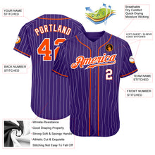 Laden Sie das Bild in den Galerie-Viewer, Custom Purple White Pinstripe Orange-White Authentic Baseball Jersey
