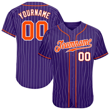 Custom Purple White Pinstripe Orange-White Authentic Baseball Jersey