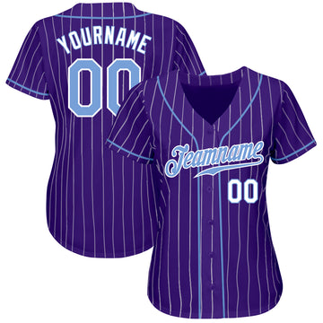 Custom Purple White Pinstripe Light Blue-White Authentic Baseball Jersey