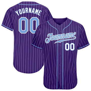 Custom Purple White Pinstripe Light Blue-White Authentic Baseball Jersey