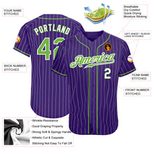 Load image into Gallery viewer, Custom Purple White Pinstripe Neon Green-White Authentic Baseball Jersey
