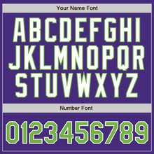 Load image into Gallery viewer, Custom Purple White Pinstripe Neon Green-White Authentic Baseball Jersey
