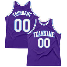 Laden Sie das Bild in den Galerie-Viewer, Custom Purple White-Light Blue Authentic Throwback Basketball Jersey
