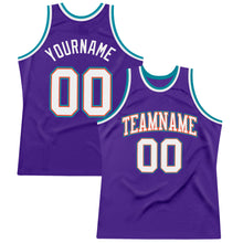 Загрузить изображение в средство просмотра галереи, Custom Purple White-Teal Authentic Throwback Basketball Jersey
