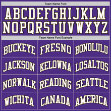 Load image into Gallery viewer, Custom Purple White-Old Gold Authentic Throwback Basketball Jersey
