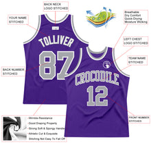 Load image into Gallery viewer, Custom Purple Gray-White Authentic Throwback Basketball Jersey
