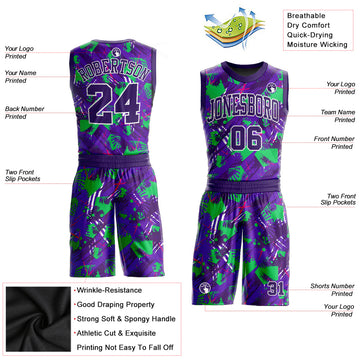 Custom Purple Purple-White Music Festival Round Neck Sublimation Basketball Suit Jersey