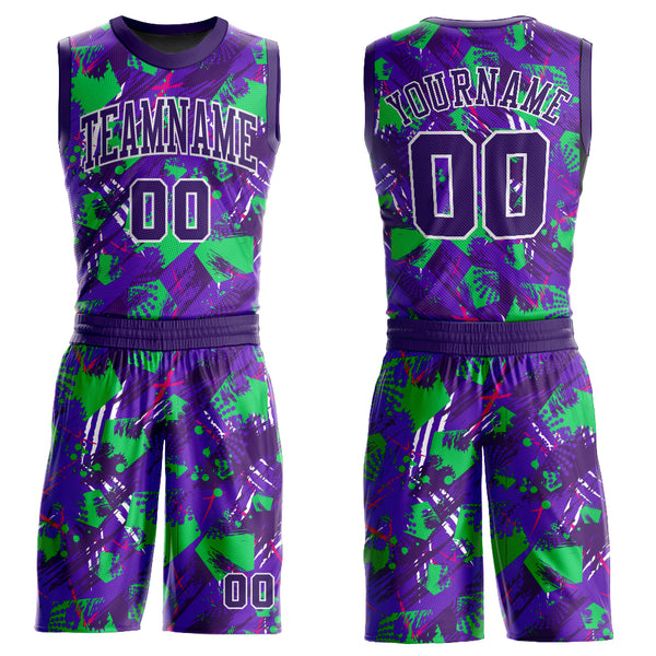 Custom Purple White-Black Round Neck Sublimation Basketball Suit Jersey