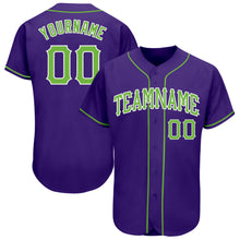 Load image into Gallery viewer, Custom Purple Neon Green-White Authentic Baseball Jersey
