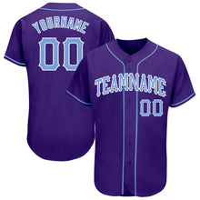 Laden Sie das Bild in den Galerie-Viewer, Custom Purple Light Blue-White Authentic Baseball Jersey
