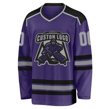 Laden Sie das Bild in den Galerie-Viewer, Custom Purple Gray Black-White Hockey Jersey

