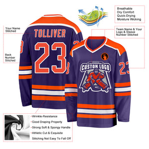 Custom Purple Orange-White Hockey Jersey