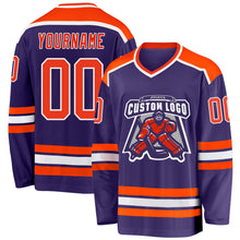 Laden Sie das Bild in den Galerie-Viewer, Custom Purple Orange-White Hockey Jersey
