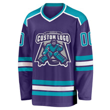 Laden Sie das Bild in den Galerie-Viewer, Custom Purple Teal-White Hockey Jersey
