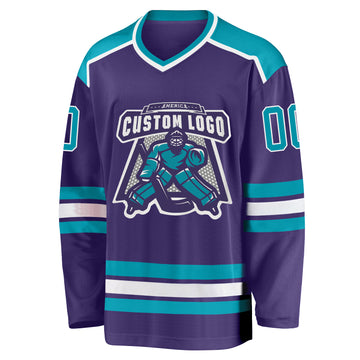Custom Purple Teal-White Hockey Jersey