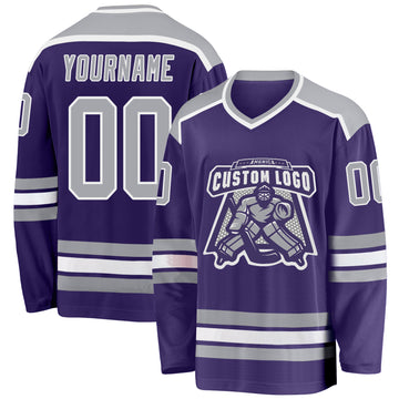 Custom Purple Gray-White Hockey Jersey