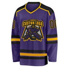 Load image into Gallery viewer, Custom Purple Black-Gold Hockey Jersey
