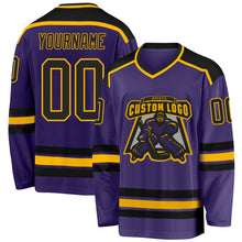 Load image into Gallery viewer, Custom Purple Black-Gold Hockey Jersey
