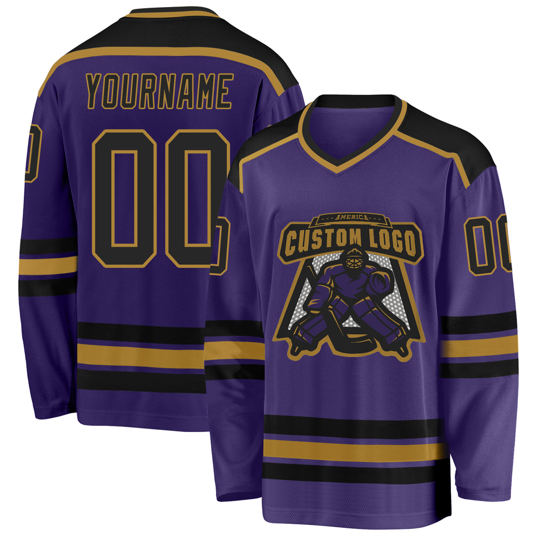Cheap Custom Purple Black-Old Gold Hockey Jersey Free Shipping