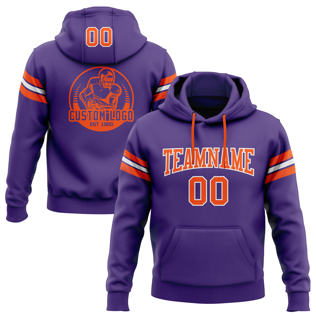 Custom Stitched Purple Orange-White Football Pullover Sweatshirt Hoodie