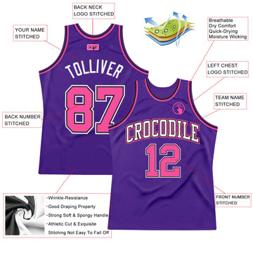 Custom Purple Pink-Black Authentic Throwback Basketball Jersey