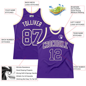 Custom Purple Purple-Cream Authentic Throwback Basketball Jersey