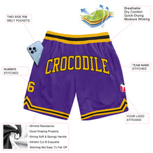 Load image into Gallery viewer, Custom Purple Gold-Black Authentic Throwback Basketball Shorts
