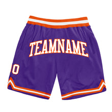 Laden Sie das Bild in den Galerie-Viewer, Custom Purple White-Orange Authentic Throwback Basketball Shorts
