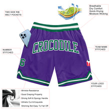 Laden Sie das Bild in den Galerie-Viewer, Custom Purple Kelly Green-White Authentic Throwback Basketball Shorts
