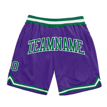 Laden Sie das Bild in den Galerie-Viewer, Custom Purple Kelly Green-White Authentic Throwback Basketball Shorts
