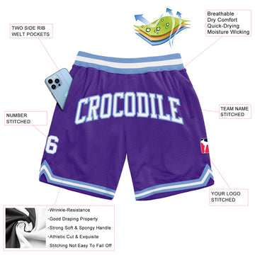 Custom Purple White-Light Blue Authentic Throwback Basketball Shorts