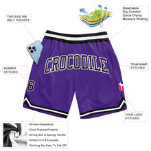 Laden Sie das Bild in den Galerie-Viewer, Custom Purple Black-White Authentic Throwback Basketball Shorts
