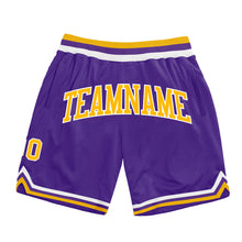 Laden Sie das Bild in den Galerie-Viewer, Custom Purple Gold-White Authentic Throwback Basketball Shorts
