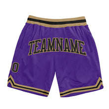 Laden Sie das Bild in den Galerie-Viewer, Custom Purple Black-Old Gold Authentic Throwback Basketball Shorts
