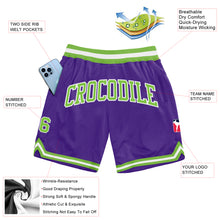 Laden Sie das Bild in den Galerie-Viewer, Custom Purple Neon Green-White Authentic Throwback Basketball Shorts

