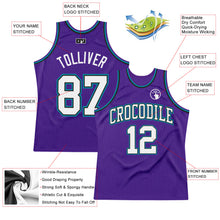 Laden Sie das Bild in den Galerie-Viewer, Custom Purple White Black-Teal Authentic Throwback Basketball Jersey
