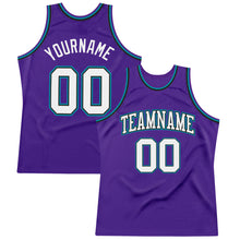 Загрузить изображение в средство просмотра галереи, Custom Purple White Black-Teal Authentic Throwback Basketball Jersey
