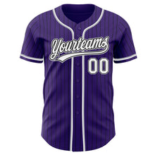 Load image into Gallery viewer, Custom Purple Black Pinstripe White-Gray Authentic Baseball Jersey
