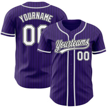 Load image into Gallery viewer, Custom Purple Black Pinstripe White-Gray Authentic Baseball Jersey
