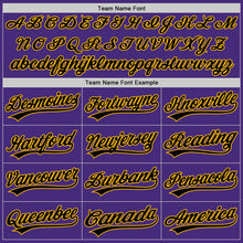 Load image into Gallery viewer, Custom Purple Black Pinstripe Black-Gold Authentic Baseball Jersey
